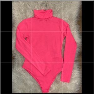 Neon pink turtle/mock neck bodysuit